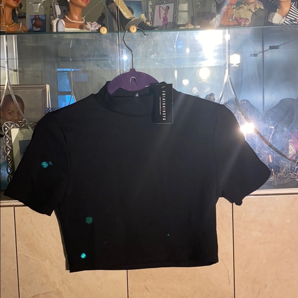 Black High Neck Crop Top